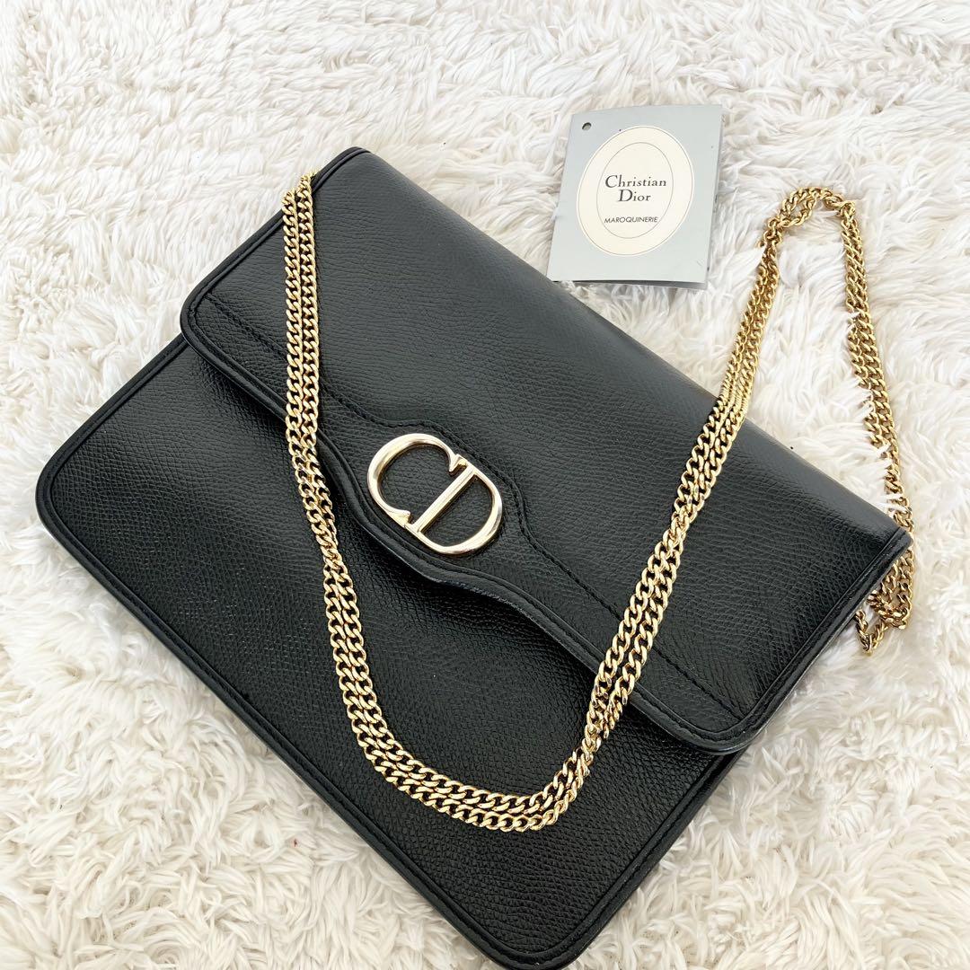 DIOR　ディオール　ショルダーバッグ　2WAY　チェーン　シボ革　ブラックバッグ