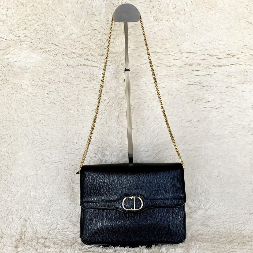 DIOR　ディオール　ショルダーバッグ　2WAY　チェーン　シボ革　ブラック