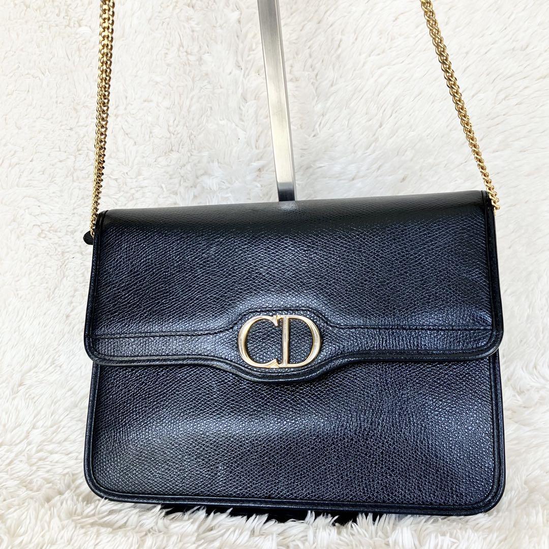 DIOR　ディオール　ショルダーバッグ　2WAY　チェーン　シボ革　ブラック
