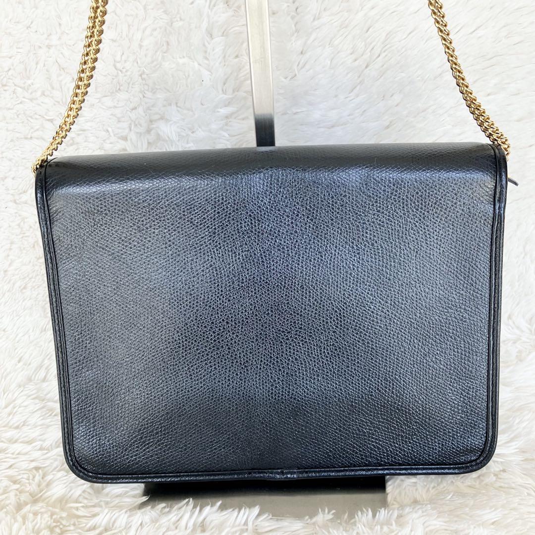 DIOR　ディオール　ショルダーバッグ　2WAY　チェーン　シボ革　ブラック