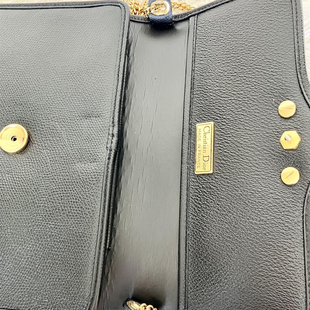 DIOR　ディオール　ショルダーバッグ　2WAY　チェーン　シボ革　ブラック