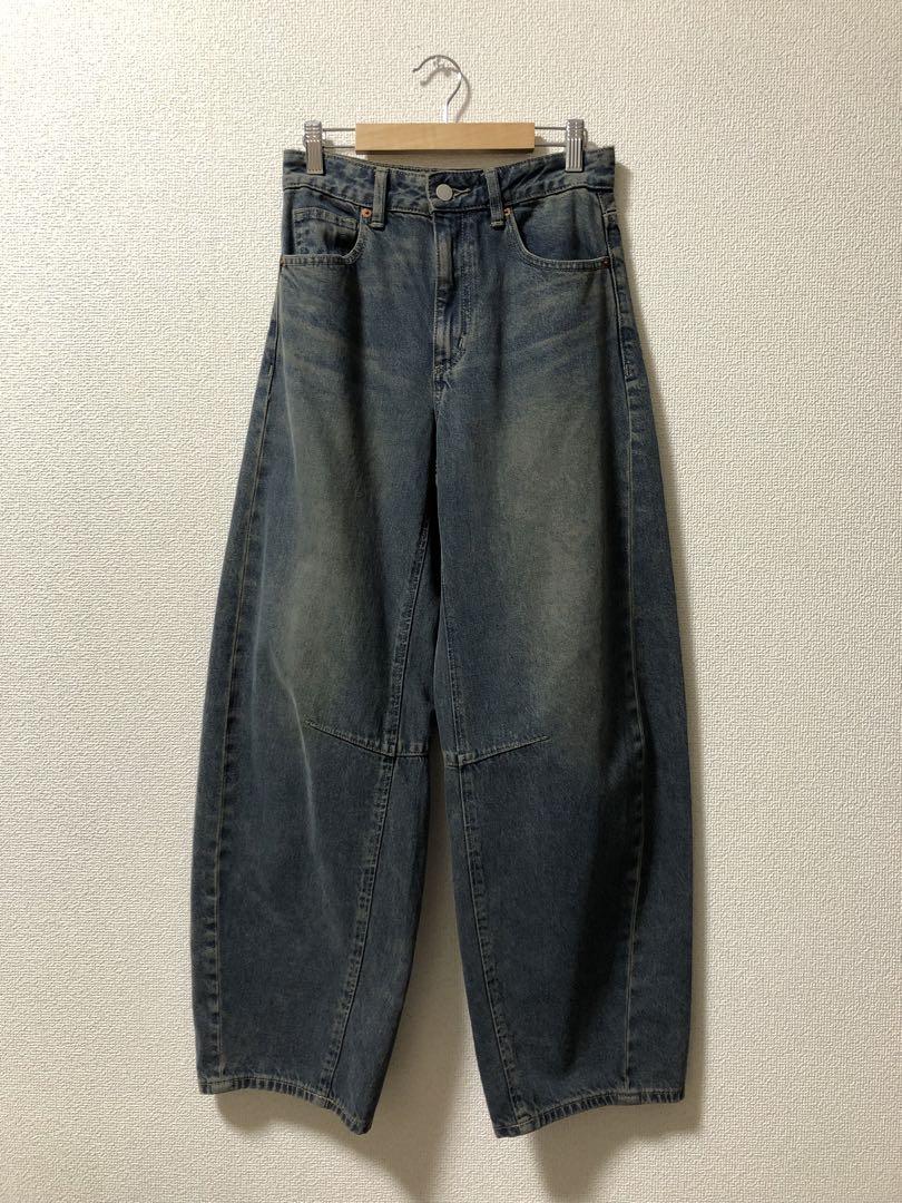 【美品】GUバレルレッグジーンズ 標準丈 Sサイズ 2着セット ブルー ブラウン