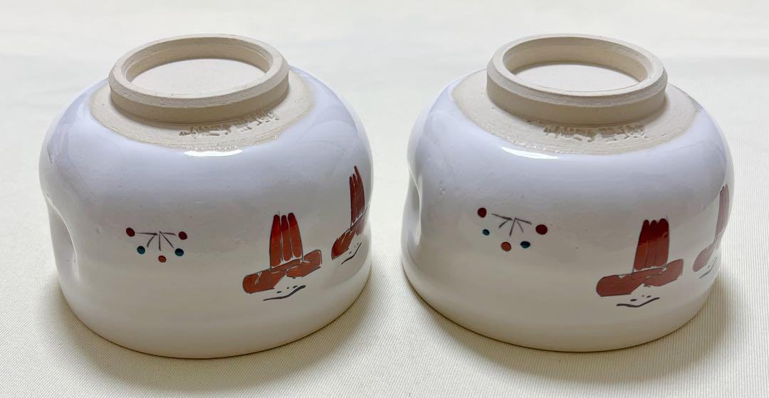 未使用　赤膚焼　昭山窯　大塩昭山作　奈良絵　湯呑2客