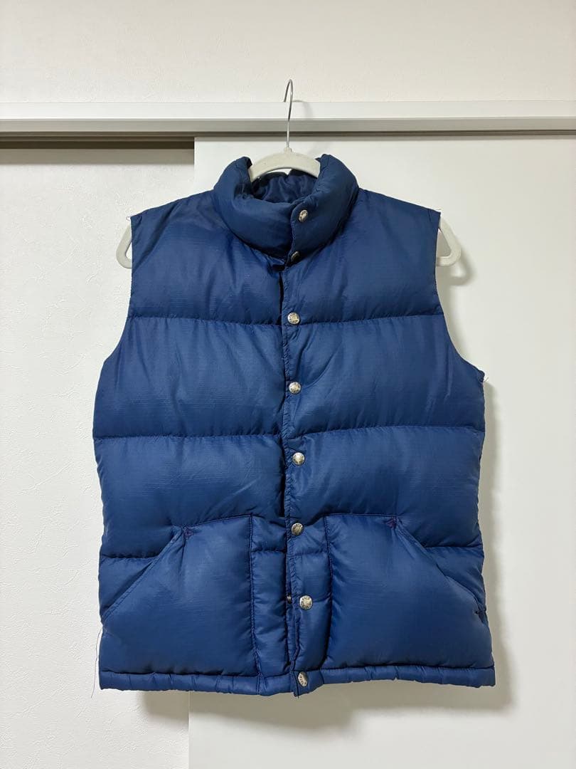 70s The North Face down Vest ネイビー 茶タグXS SS THE NORTH FACE