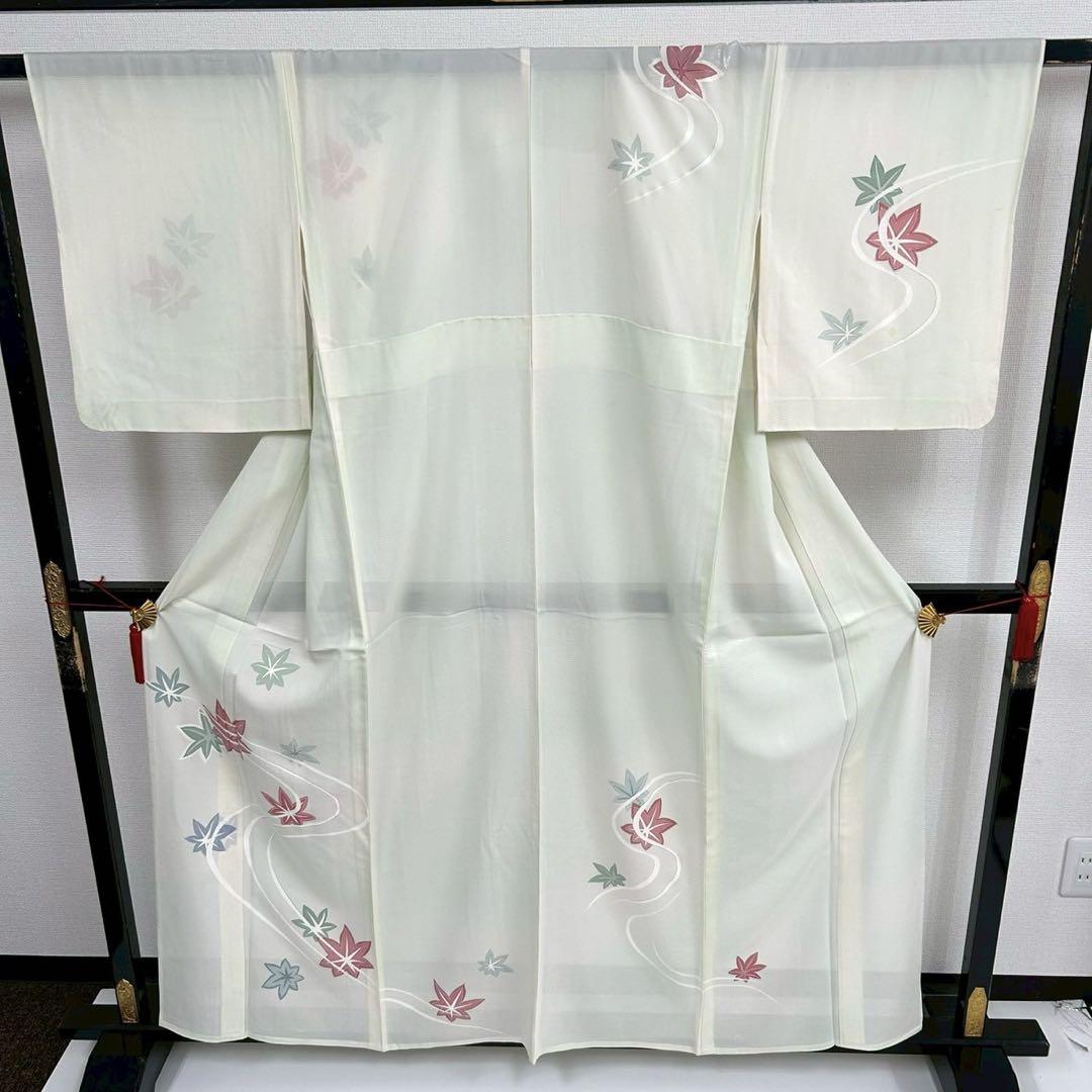 夏着物 絽 流水に紅葉 紋無し 素敵なデザイン 付下げ 正絹 T-7131