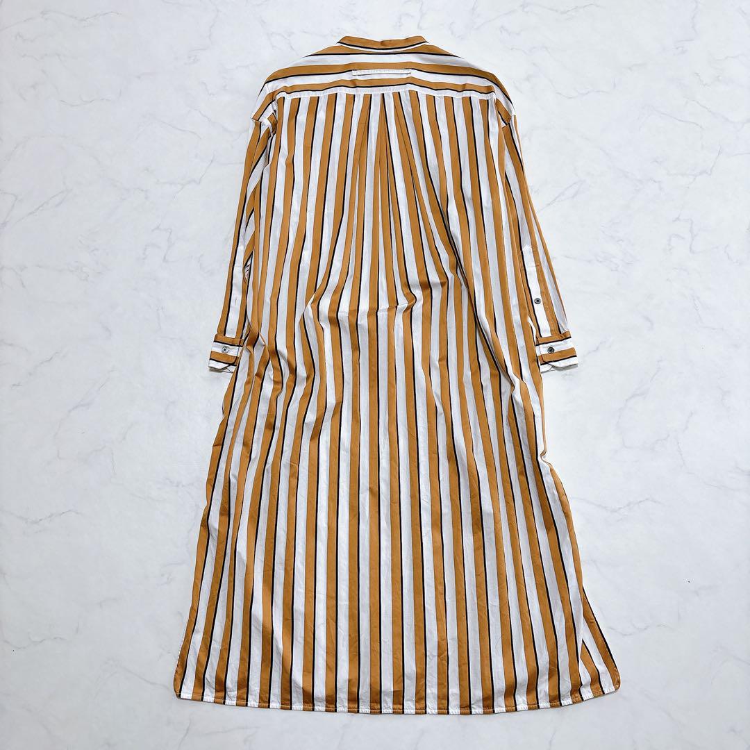 極美品 TICCA バンドカラー ストライプ スクエアロング シャツ