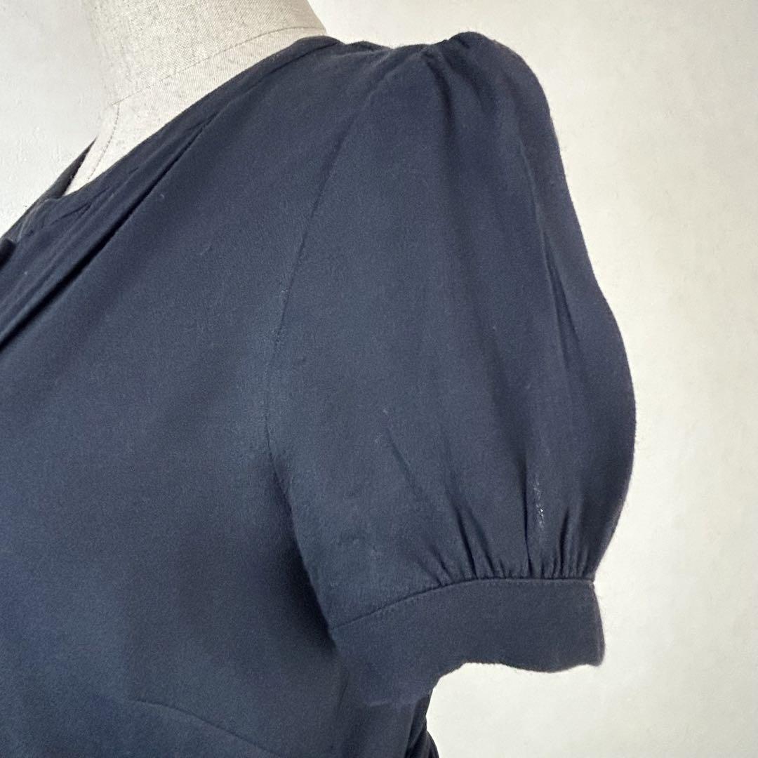 【美品】ジグソー　ミモレ丈フロントプリーツパワーショルダーワンピース　品良い