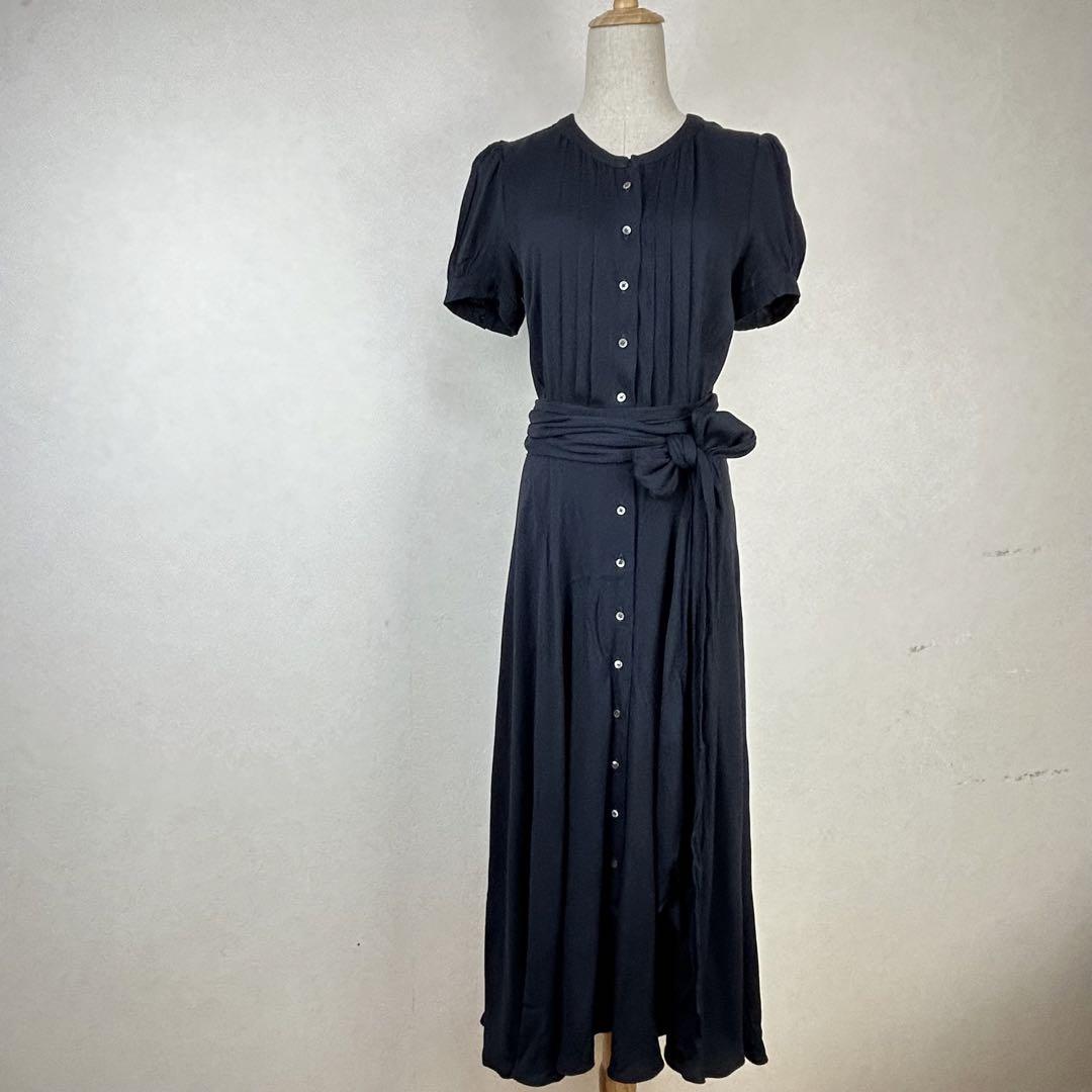 【美品】ジグソー　ミモレ丈フロントプリーツパワーショルダーワンピース　品良い