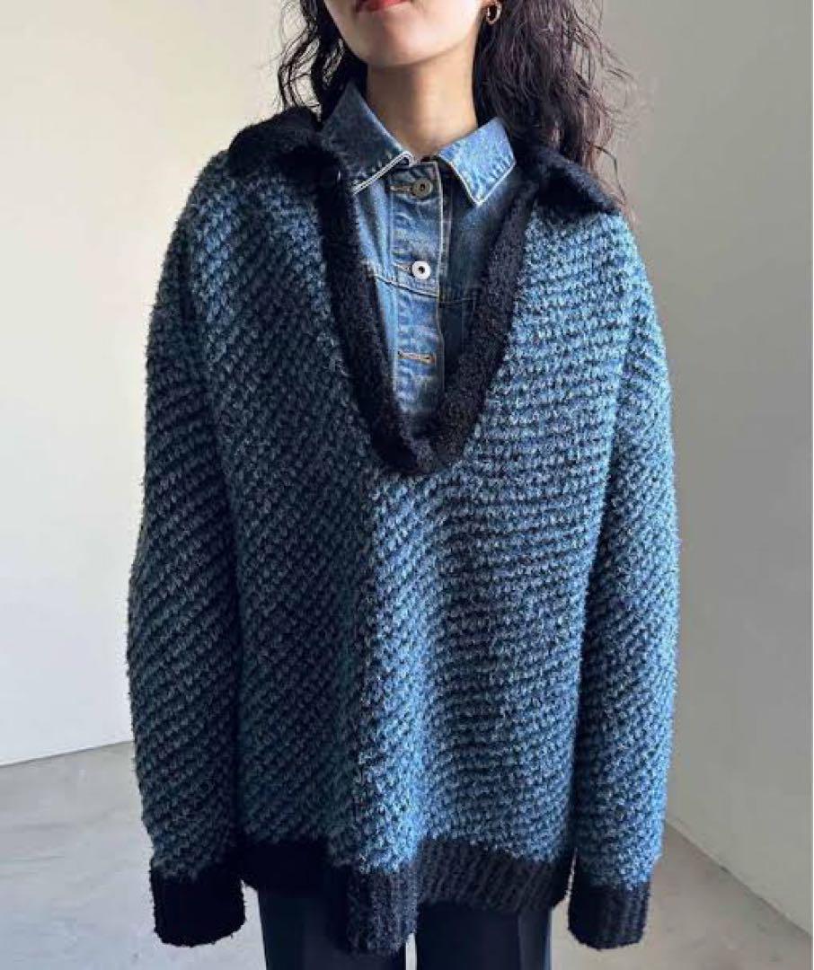 全国送料無料・イイ店 MIX FEATHER SKIPPER KNIT TOP トップス