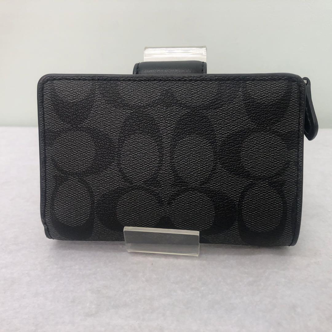 超美品　COACH コーチ　二つ折り財布　C0082 シグネチャー　ブラック