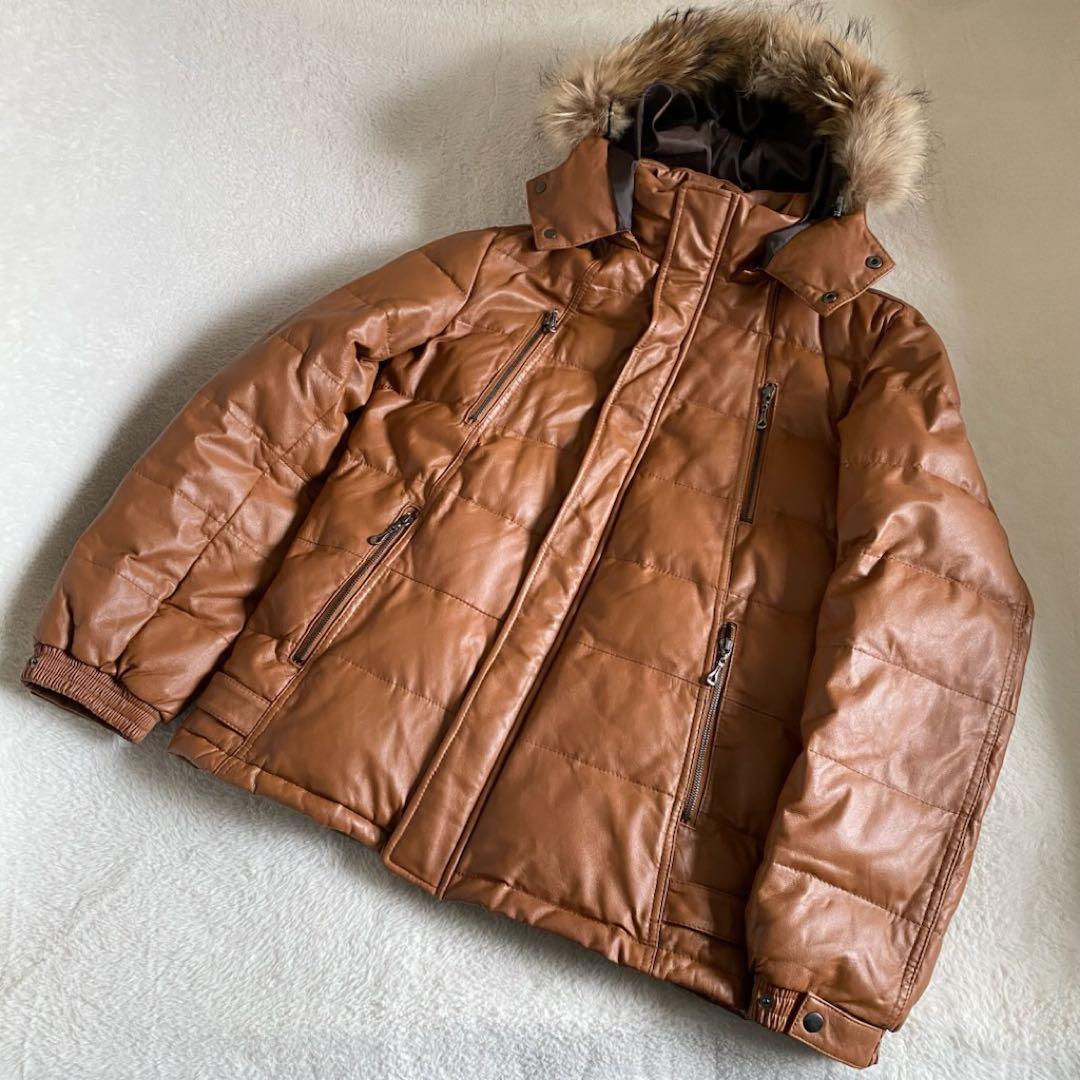 【美品】 タカキュー MALE&Co ラムレザー ダウンジャケット 茶 3L 【美品】 タカキュー MALE&Co ラムレザー ダウンジャケット 茶 3L