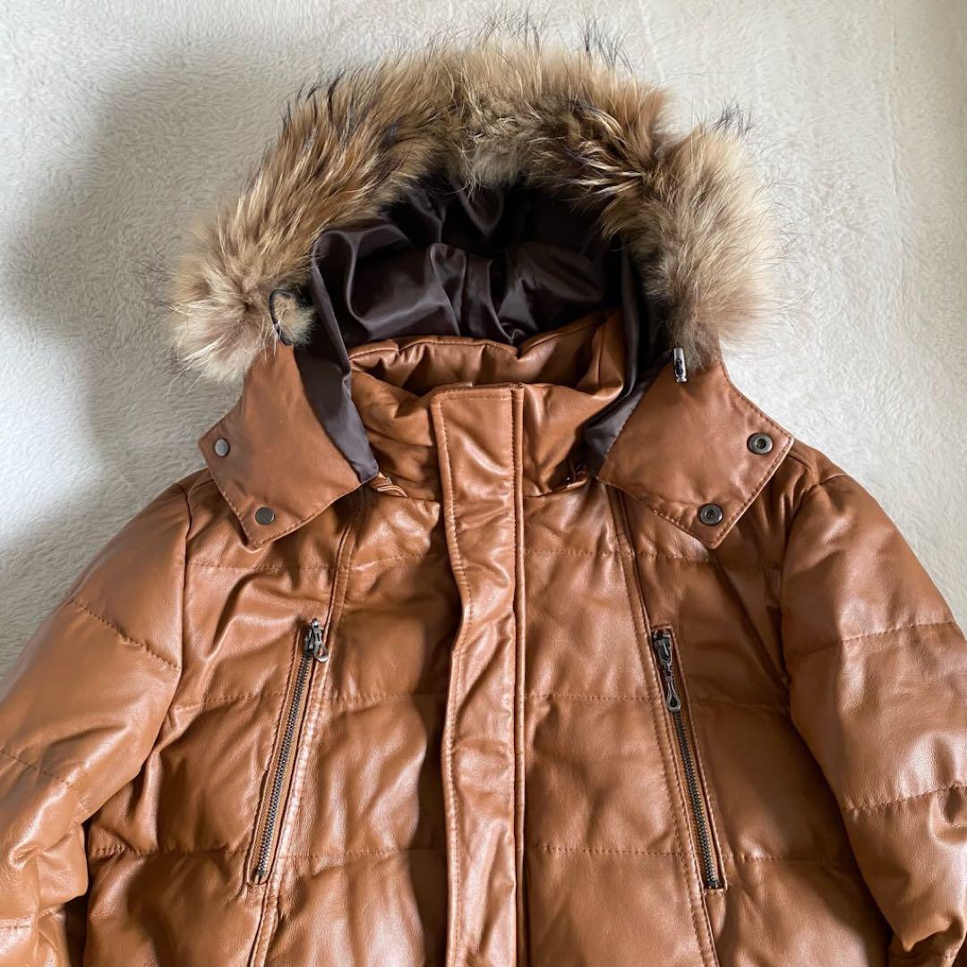 【美品】 タカキュー MALE&Co ラムレザー ダウンジャケット 茶 3L 【美品】 タカキュー MALE&Co ラムレザー ダウンジャケット 茶 3L