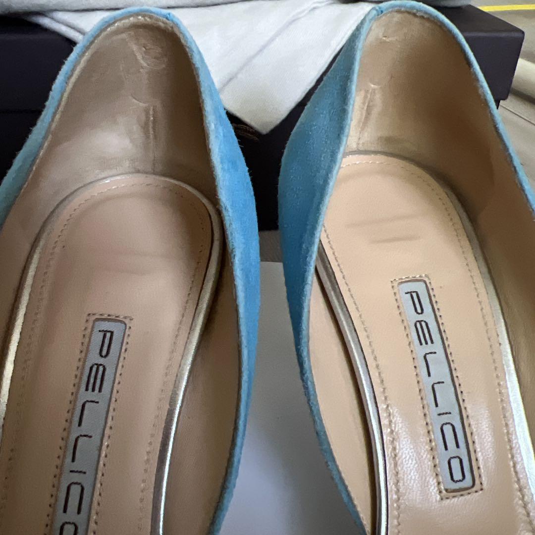 PELLICO 水色 スエード オープントゥ ハイヒール 35