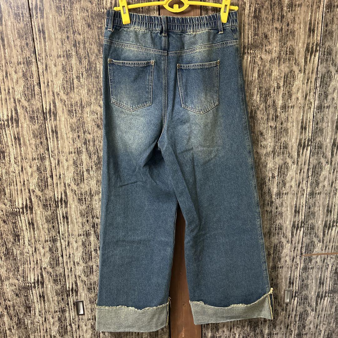 CLEL ヴィンテージデザイン ロールアップデニムパンツ　インディゴブルー/M