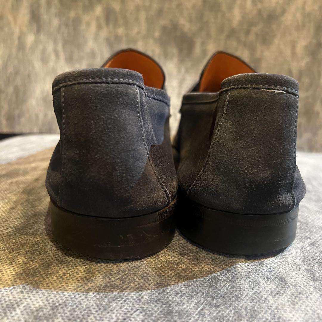 Santoni スエードコインローファーレザーシューズUK8