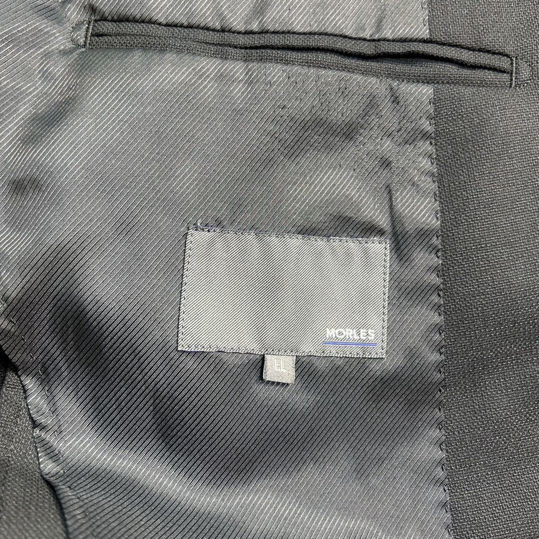 【美品】MORLES ダブルブレストテーラードジャケット ホップサック 黒 LL