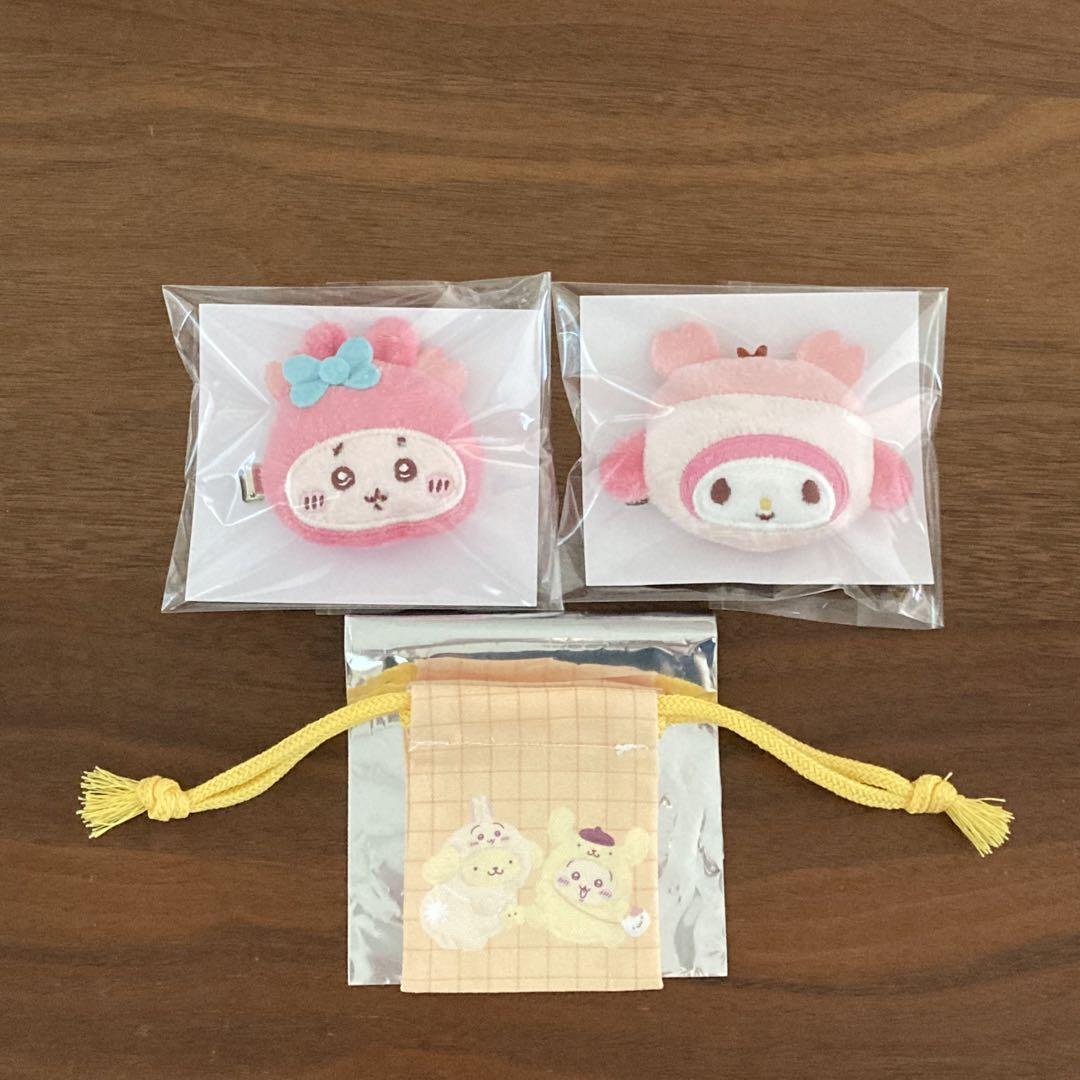 ちいかわ サンリオ ヘアクリップ うさぎ ハチワレ 古本屋 プリン　マイメロ ちいかわ サンリオ コラボ ヘアクリップ 巾着 うさぎ 古本屋