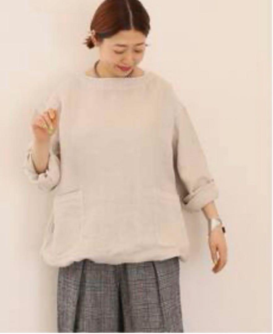 【ARMEN】 リネンヘリンボーンオーバーサイズプル　ナチュラル　j.sluxeトップス