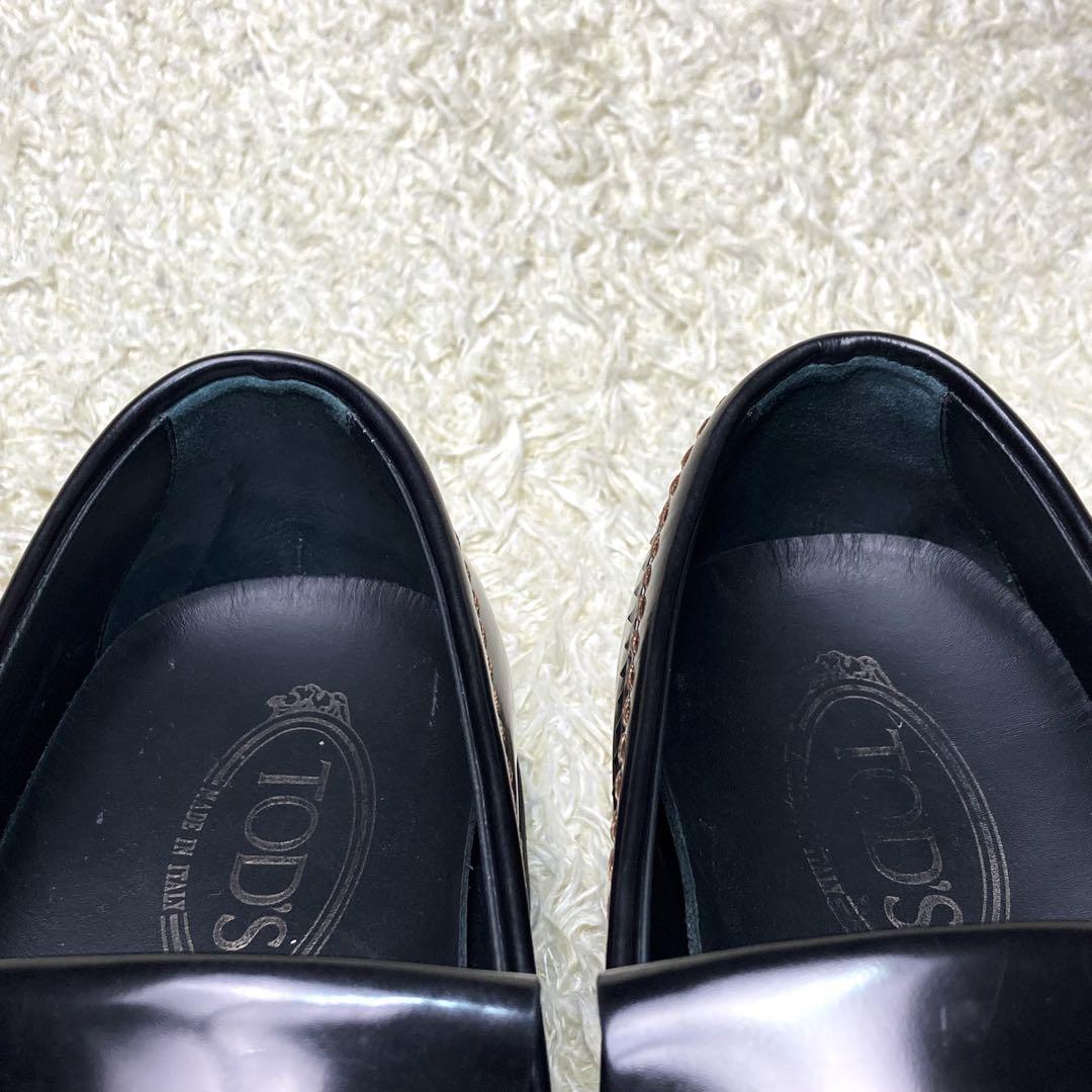 『美品』TOD'S トッズ　タッセルローファー フリンジ　ガラスレザー　黒
