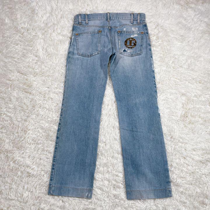 ドルチェ&ガッバーナ14CLASSICダメージ加工ロゴプレート デニムパンツ ...
