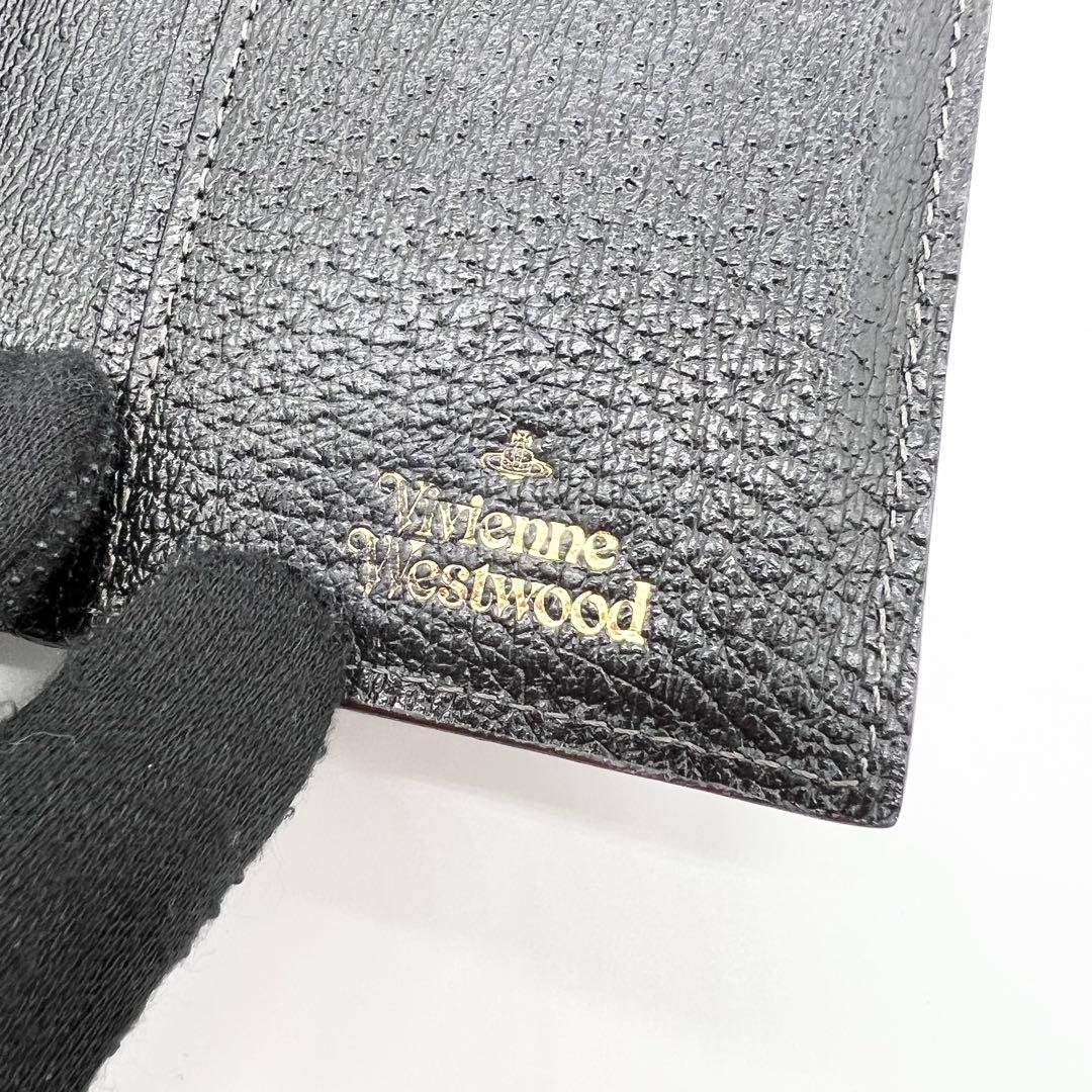 【正規品✨良品】ヴィヴィアン　三つ折り財布　牛革　ブラック　オーブ　がま口