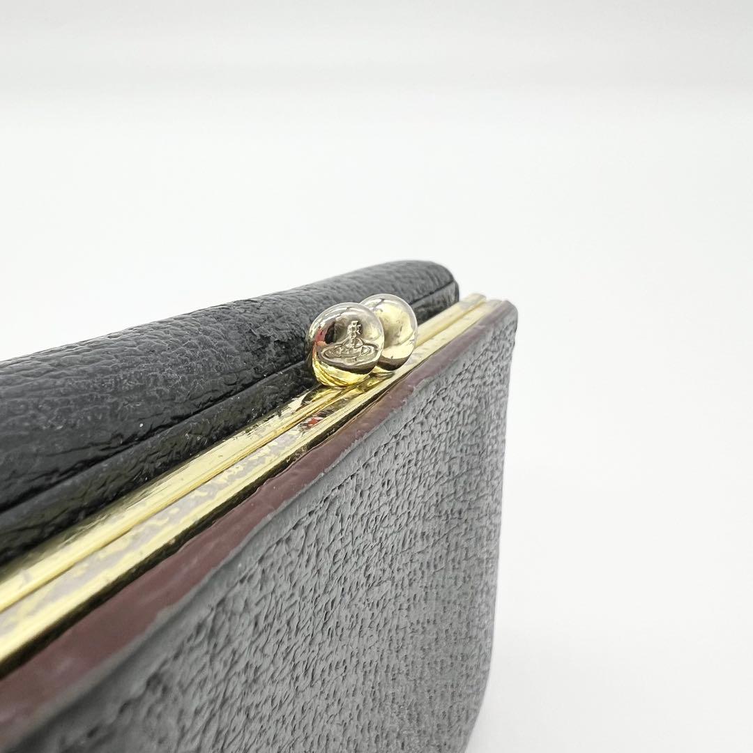 【正規品✨良品】ヴィヴィアン　三つ折り財布　牛革　ブラック　オーブ　がま口