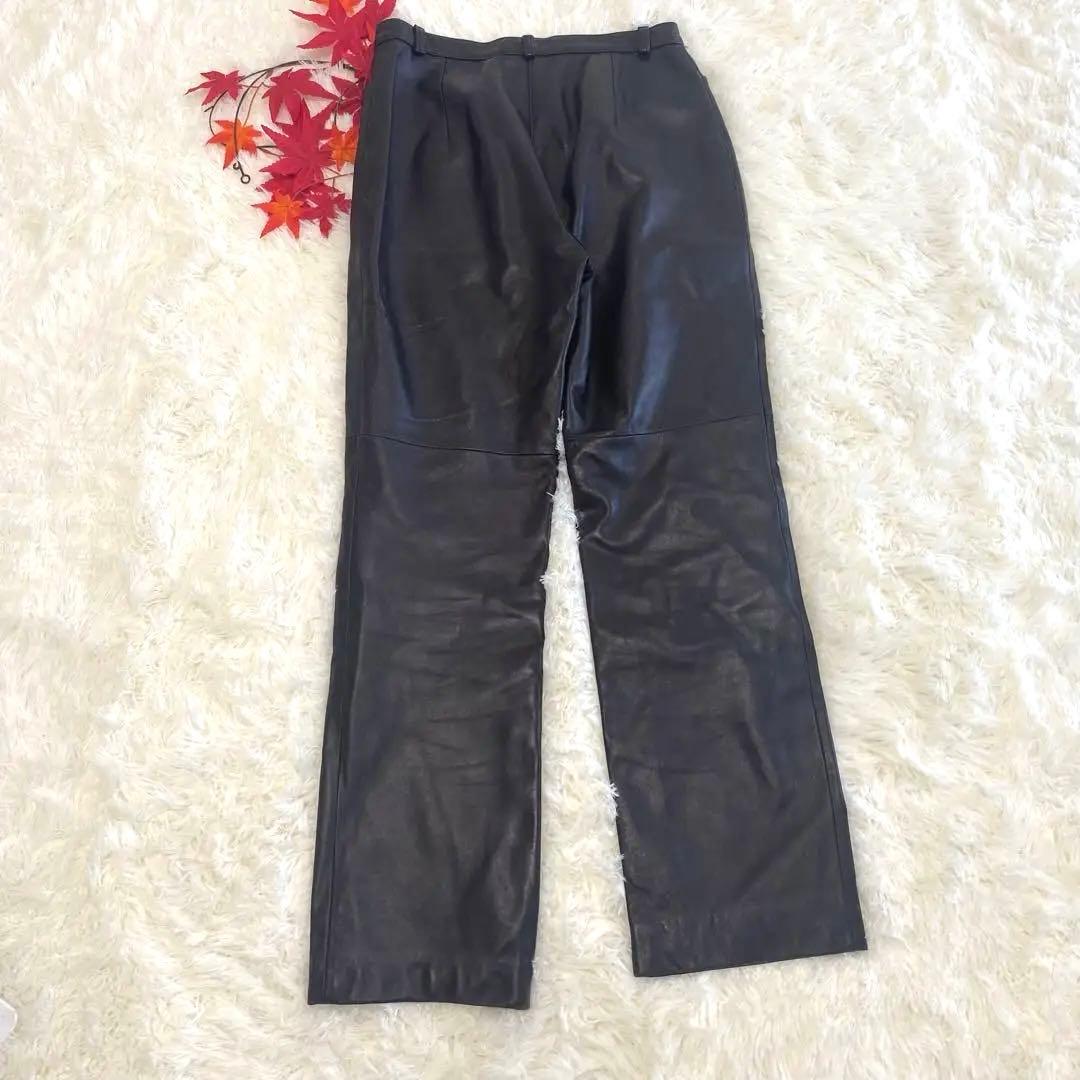 ラムレザーパンツ　濃いブラウン　ストレート　レディース　羊革　フリーサイズ