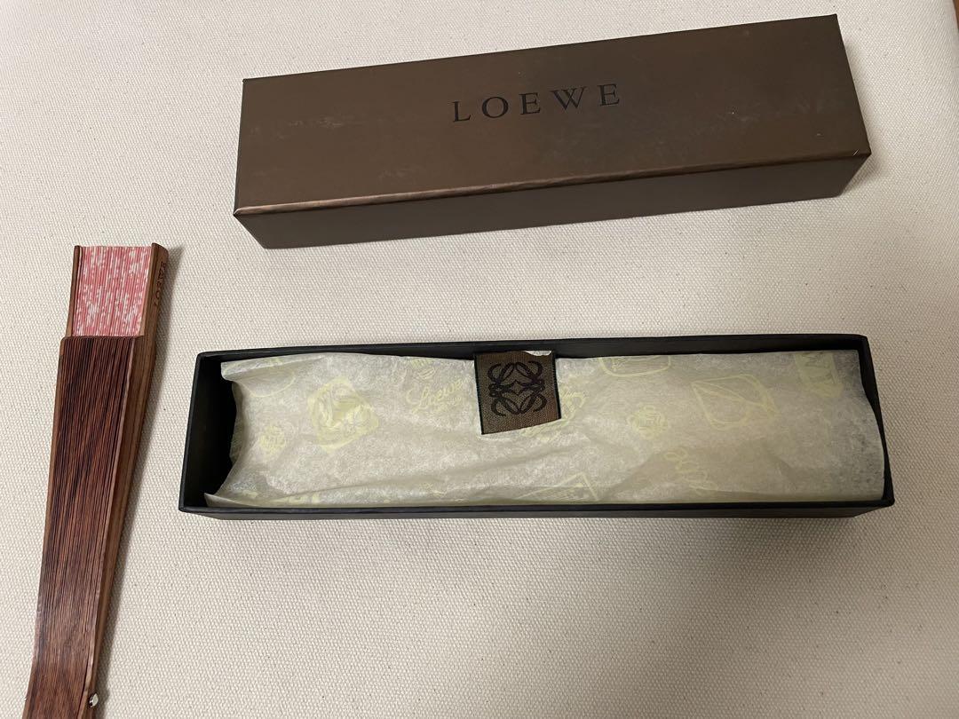 新品未使用　ロエベ アマソナ アナグラム ロゴ扇子 ブラウン×ピンク×ホワイト