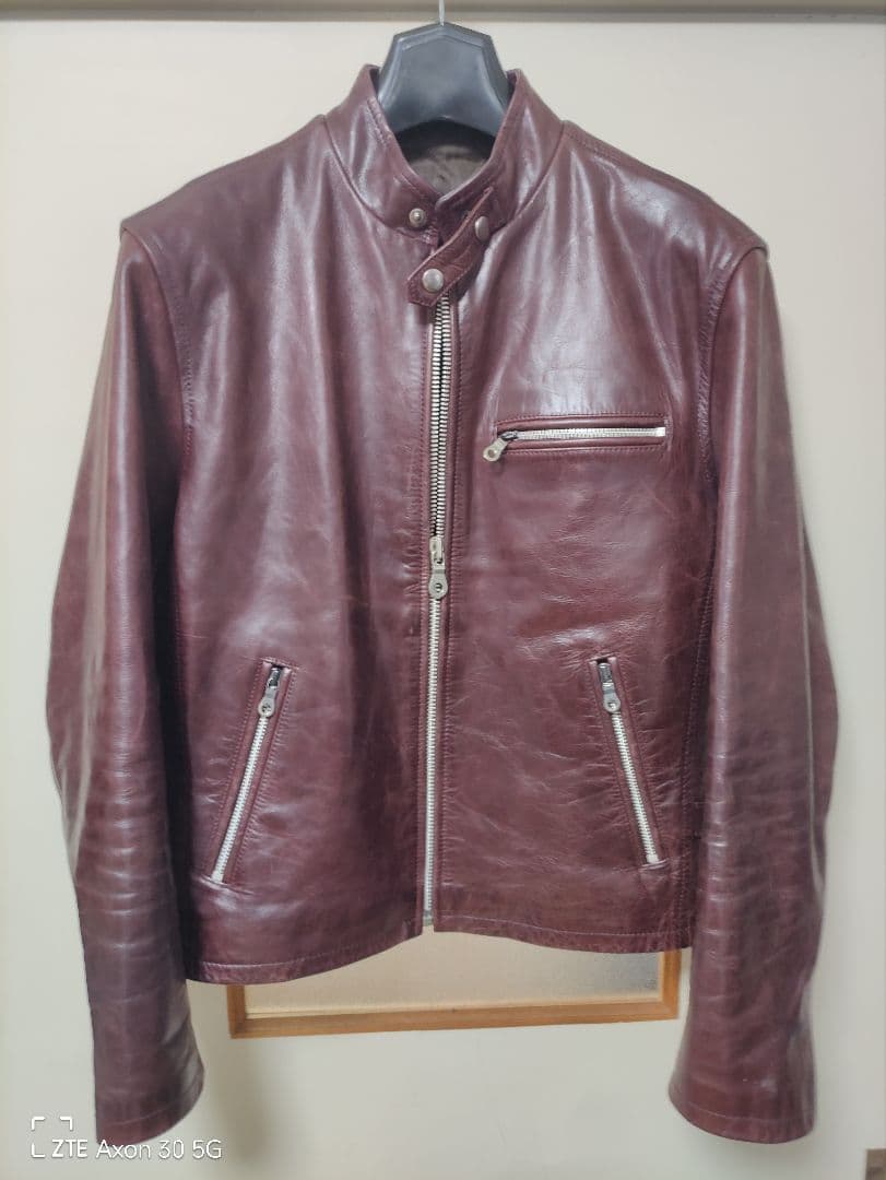 バーガンディ レザー シングルライダースジャケット ホースハイドL