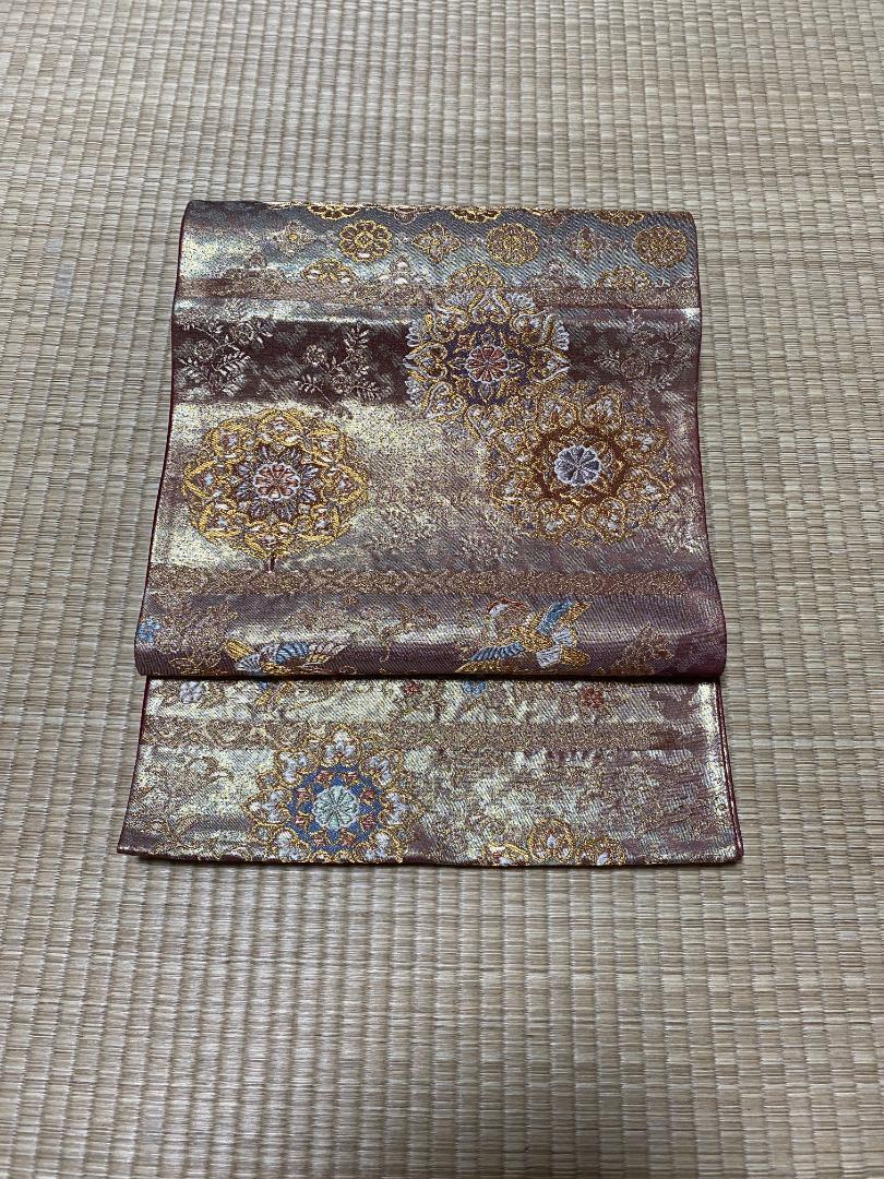 正絹　絹　袋帯　美品　金糸　銀糸　美品　六通　リメイク　 均一セール