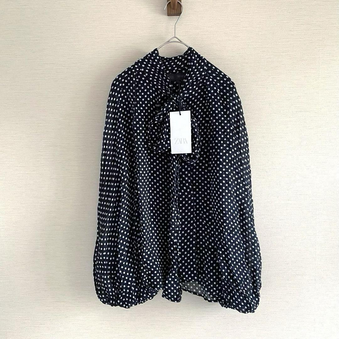 新品】ZARA WOMAN COLLECTION ケープリボンブラウス ドット