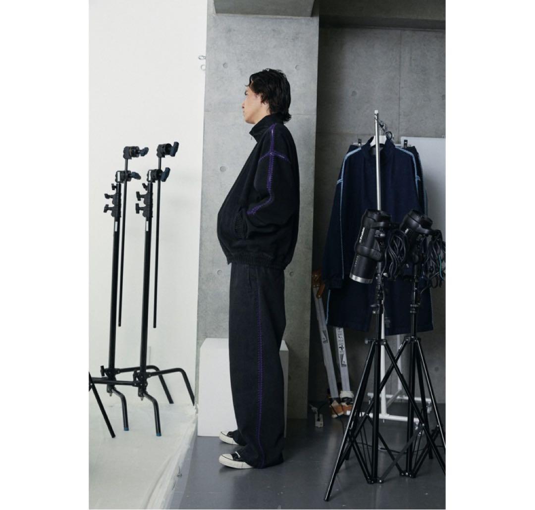 shell stitch wide denim pants【black】
