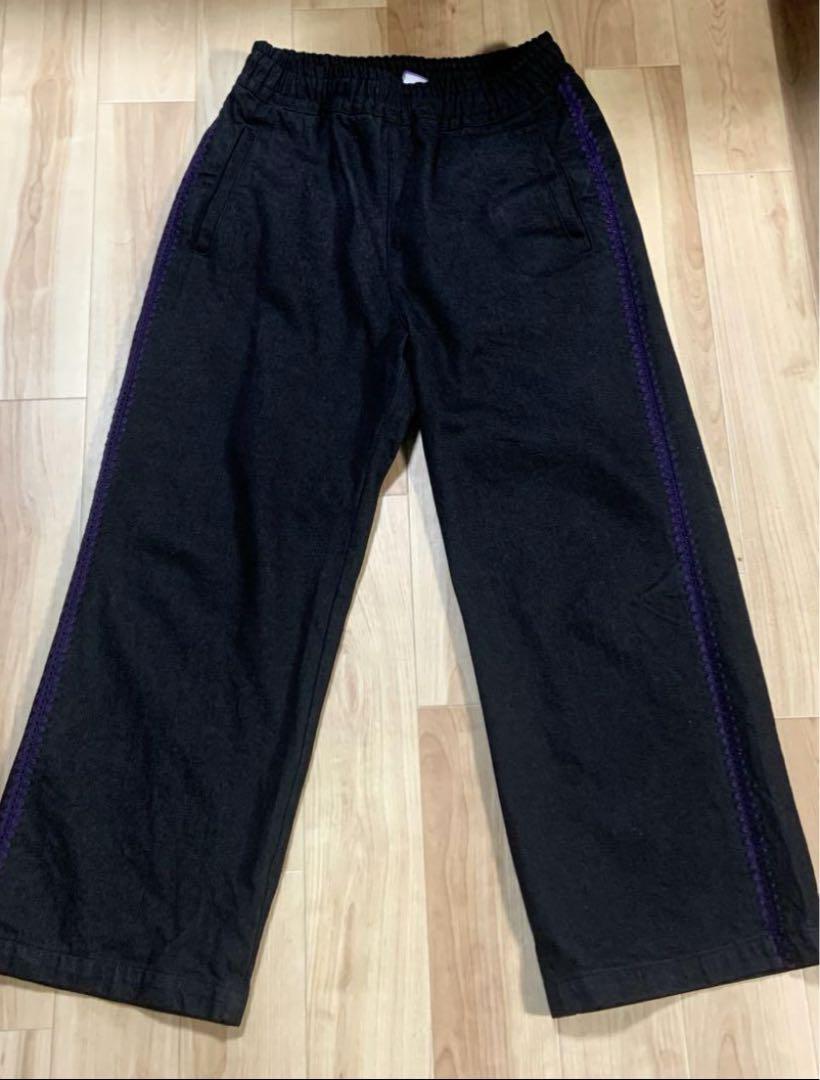 shell stitch wide denim pants【black】