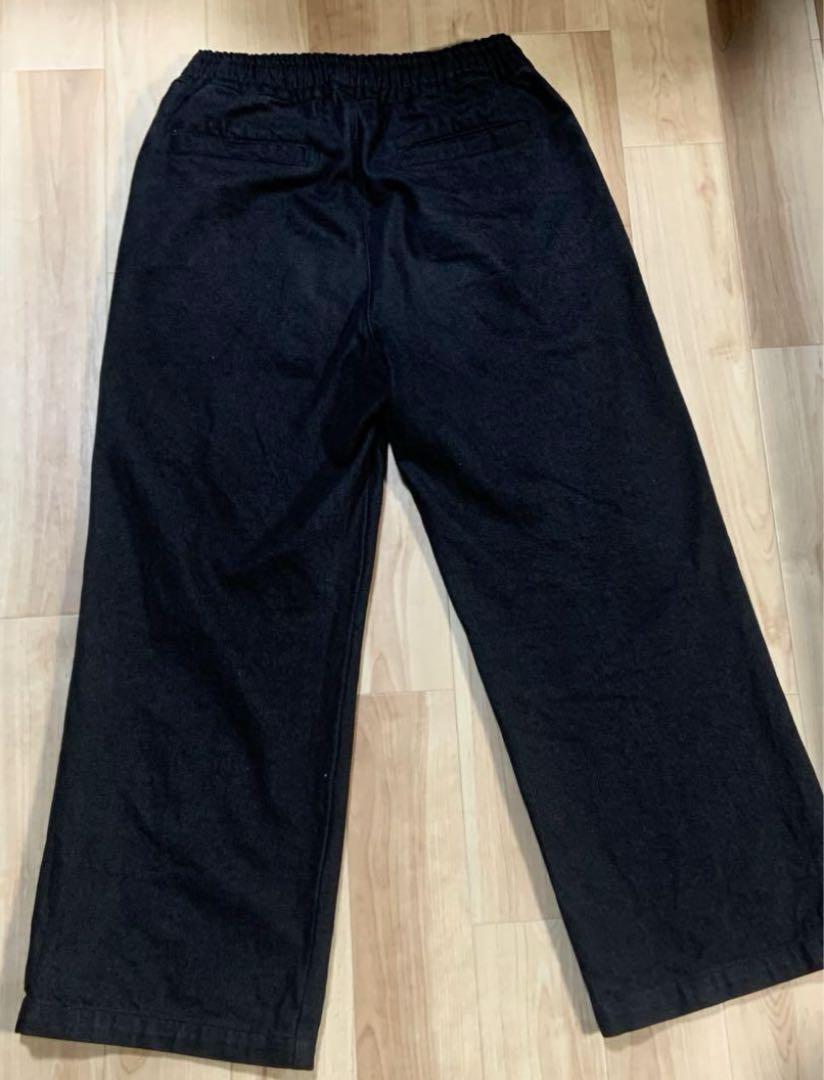 shell stitch wide denim pants【black】
