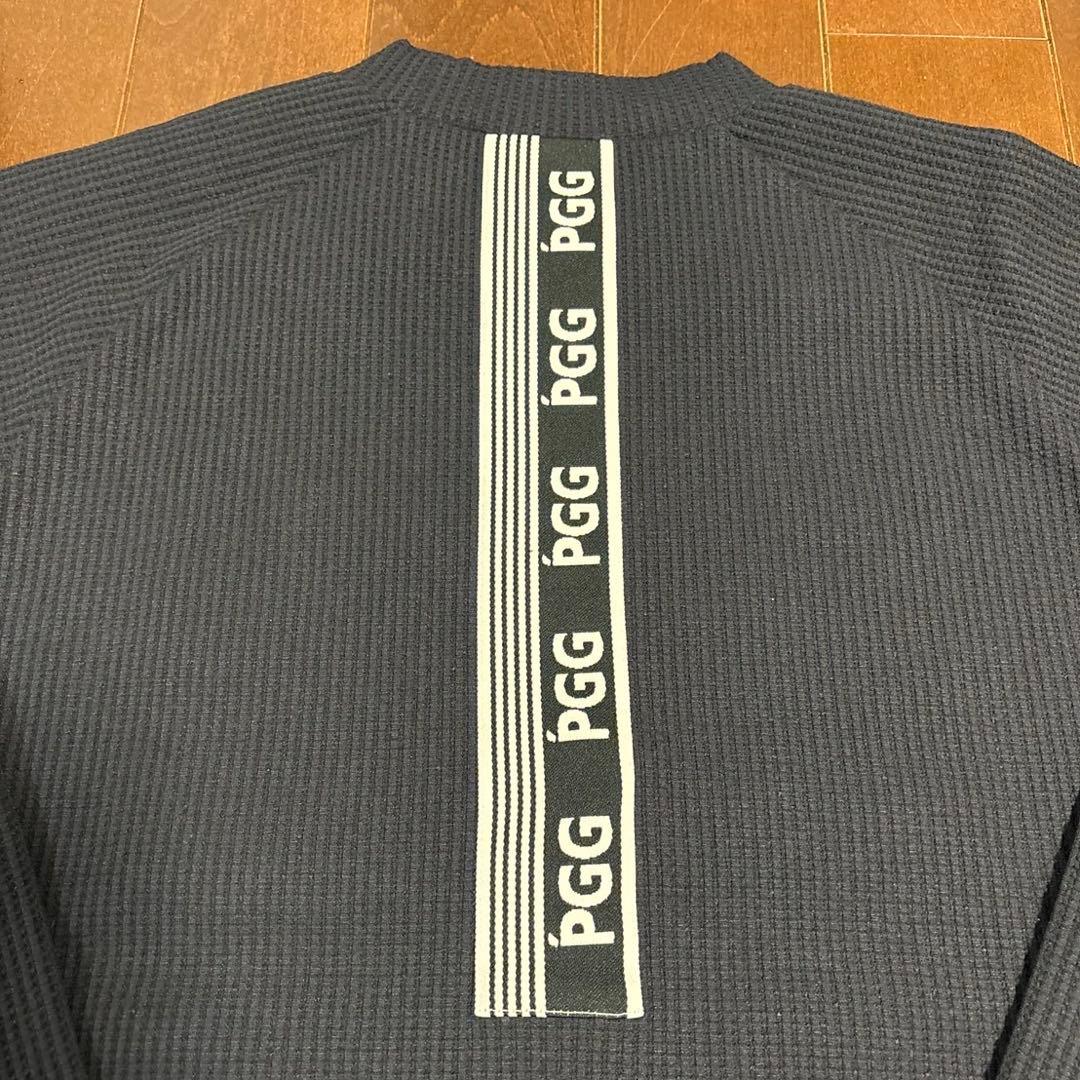 パーリーゲイツPGGワッフル長袖モックネックシャツ紺色サイズ5 パーリーゲイツPGGワッフル長袖モックネックシャツ紺色サイズ5