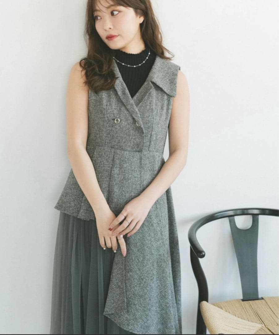 ECREL ツイードジレフ ワンピース グレー SIZE ECREL
