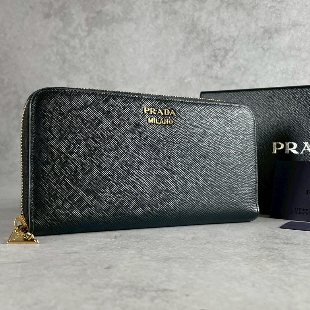 プラダ 長財布 近年ロゴ サフィアーノ レザー ブラック 三角PRADA