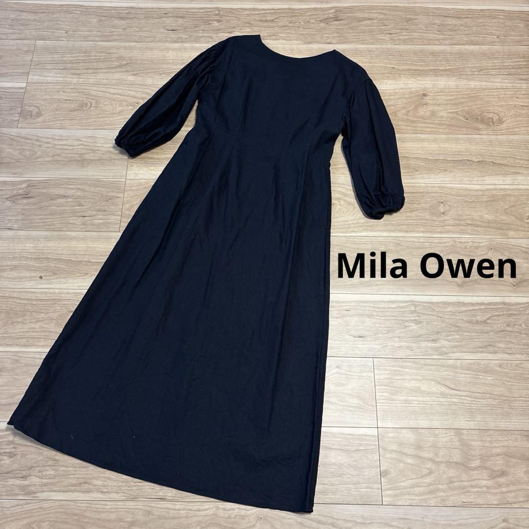 美品 Mila Owen ロングワンピース リネンコットン ボリュームスリーブ