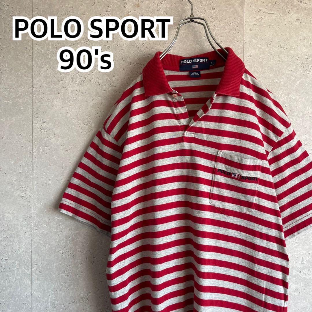当時物 超レア ポロスポーツ 90s ボーダー 半袖ポロシャツ 刺繍ロゴ