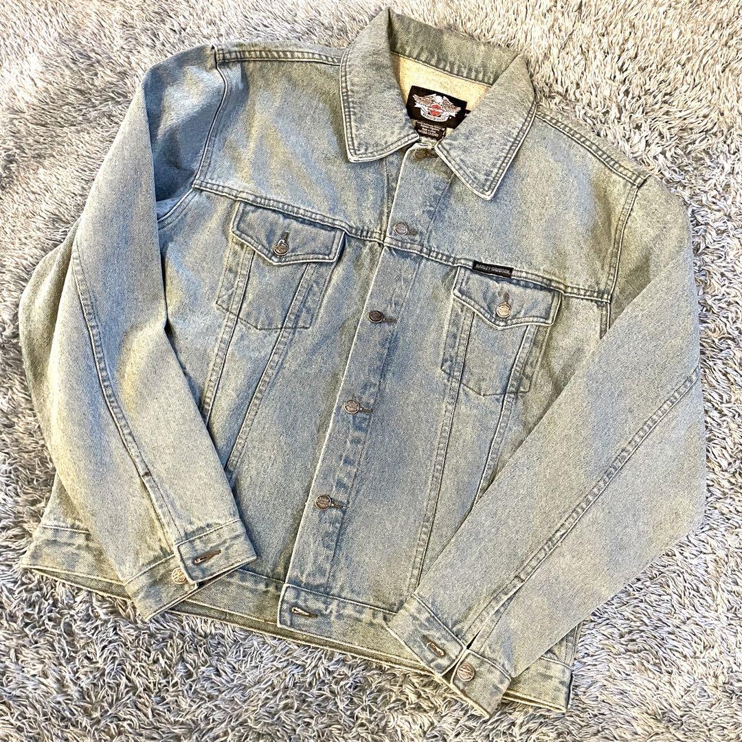 美品】HARLEY-DAVIDSON デニムジャケット バックロゴ ロゴボタン