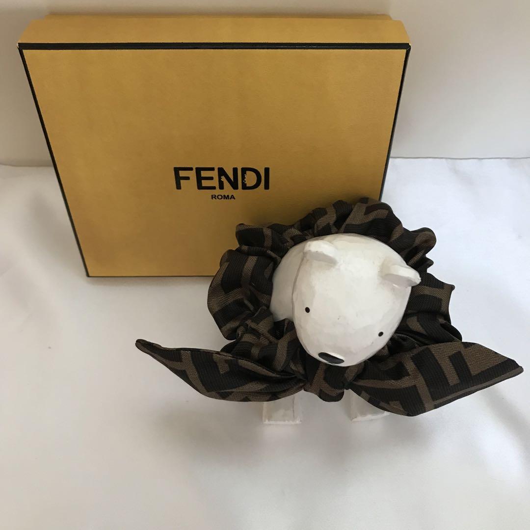 【美品！】FENDI ズッカ柄　シルク製　リボンシュシュ　ヘアゴム　箱付き