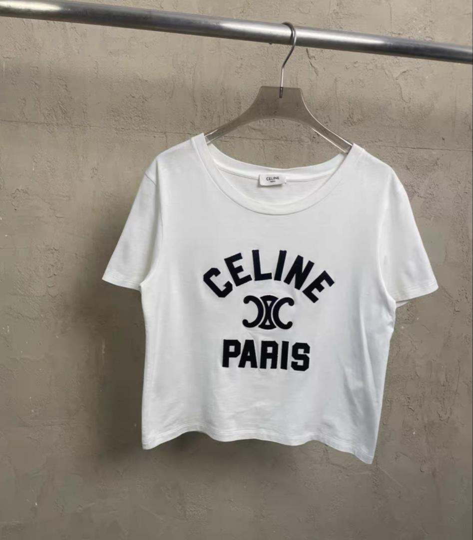 CELINE PARIS クロップドTシャツ ホワイト S