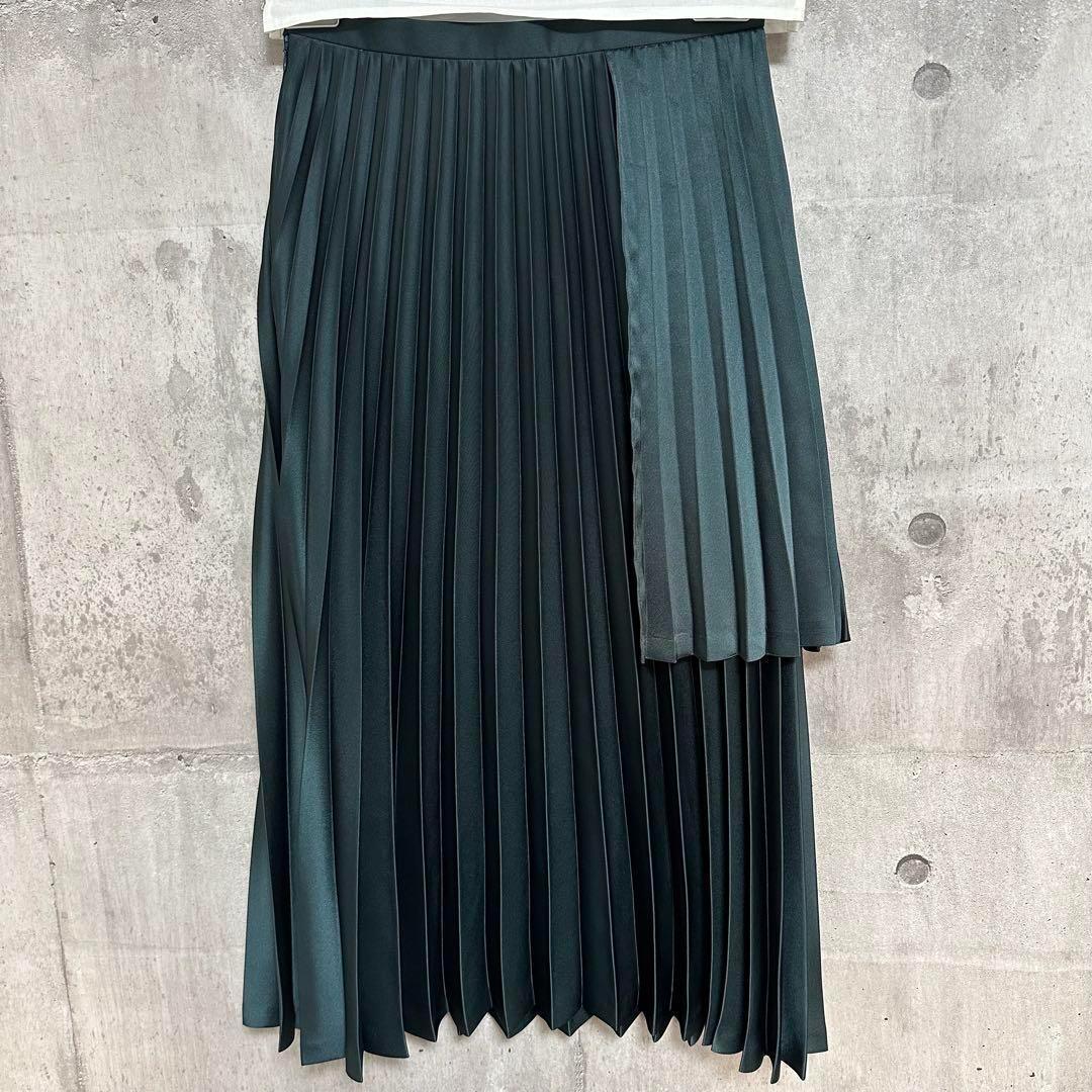 20ss noir kei ninomiya サテン プリーツスカート 緑 光沢