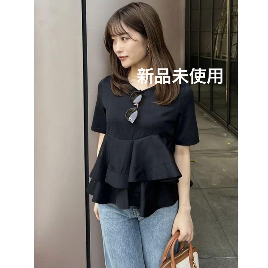 snidel 異素材ペプラムTシャツ （BLK）