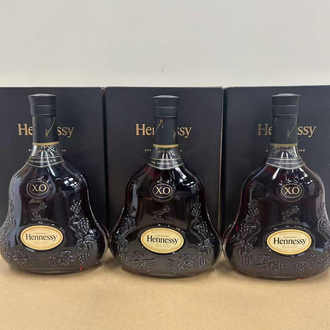 最前線の 古酒 並行 Hennessy ヘネシー XO 黒キャップ 箱付き 3点セット ブランデー