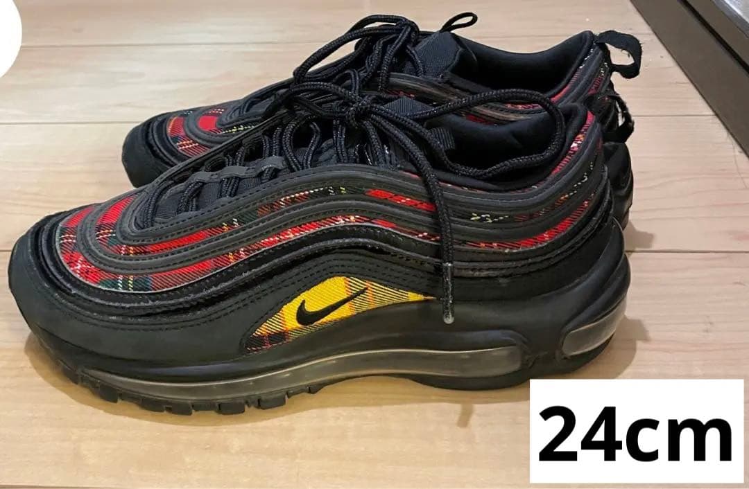 超格安一点 ナイキ エアマックス97 チェック 24cm W ブラック タータン
