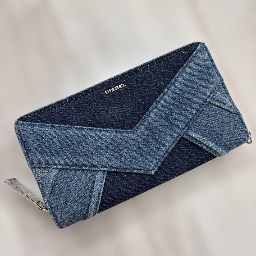 優れた品質 DIESEL ディーゼル ジオメトリック ジッピー 長財布 デニム製 小物