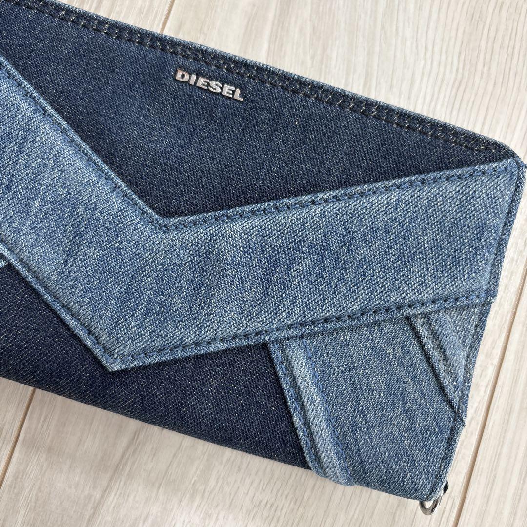 DIESEL ディーゼル デニム製 長財布 ジッピー ジオメトリックデザイン