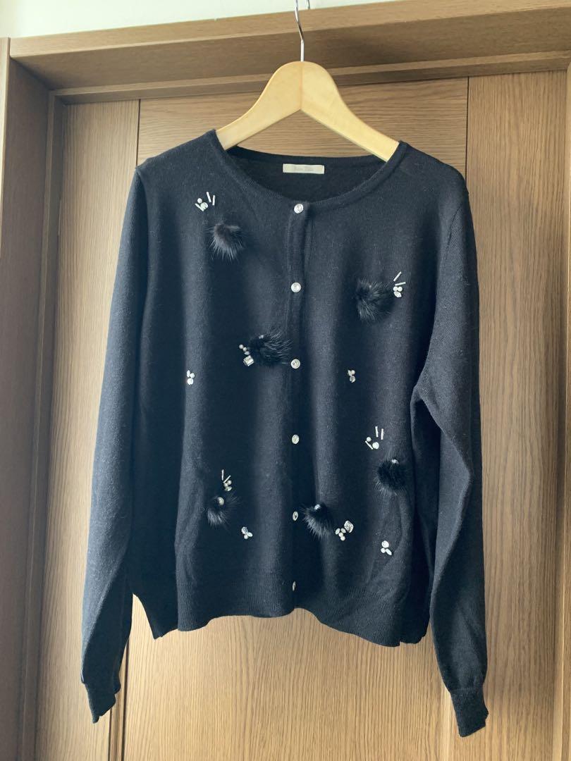 Rose Tila 装飾付き黒カーディガン