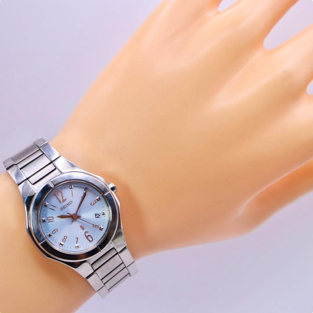良品 SEIKO ルキア シルバー ラウンド デイト レディース腕時計 1201